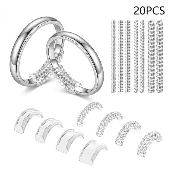 ROSEXIXI 20Pcs Ring Size Adjusters, Clear Soft Silicone Invisible Ring Resizer Spiral Coil Spacers, Universal TPU Ring Sizing Accessories for Men Women Daily Jewelry Use