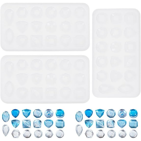 3Pcs Silicone Faceted Gemstone Molds Cabochon Jewelry Casting Molds White Resin Earring Casting Mold for Necklaces Earrings Jewelry Making Crafting Projects
