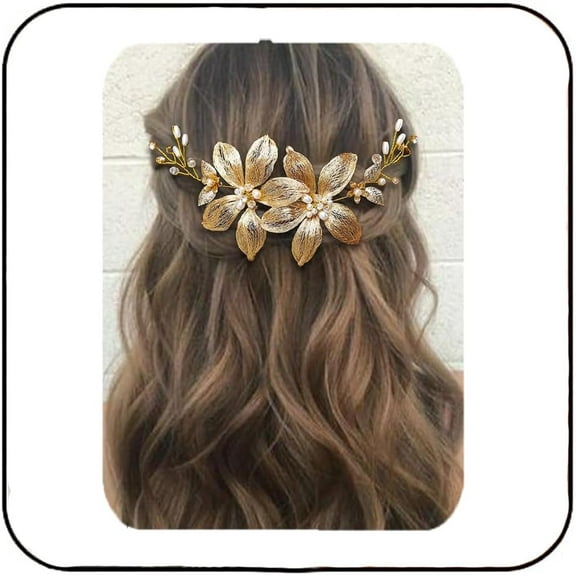 Flower Bride Wedding Hair Vine Gold Leaf Bridal Headpiece Pearl Evening Party Hair Accessories for Women and Girls