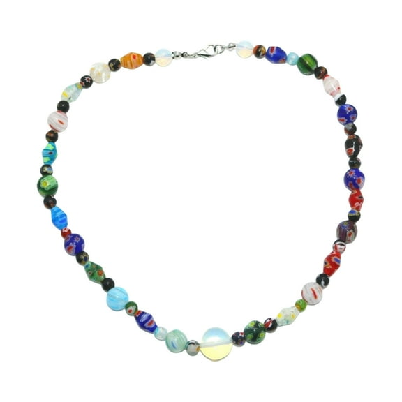 GRABLOOM Millefioris Bead Necklace for Women Hand Blown Glass Jewelry Italian Craftsmanship Neckchain Short Neck Accessories