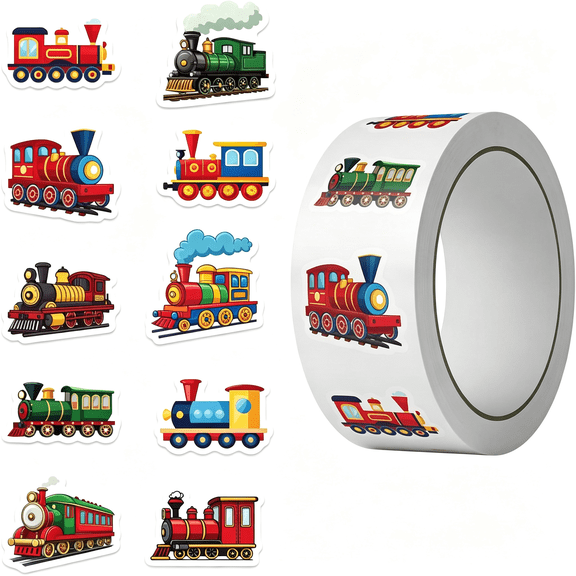 KAISA 500Pcs Train Stickers Roll,Cute Cartoon Steam Engine Stickers for Kids,10 Designs Waterproof Vinyl Stickers for Water Bottles Laptops,Scrapbook,Skateboard,Party Favors for Train Lovers