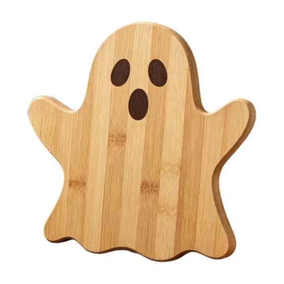 Solid Wood Halloween Serving Tray, Shaped Rectangular Household Board with Spooky Design, Multipurpose Tea Tray and Chopping Board for Kitchen Party and Table