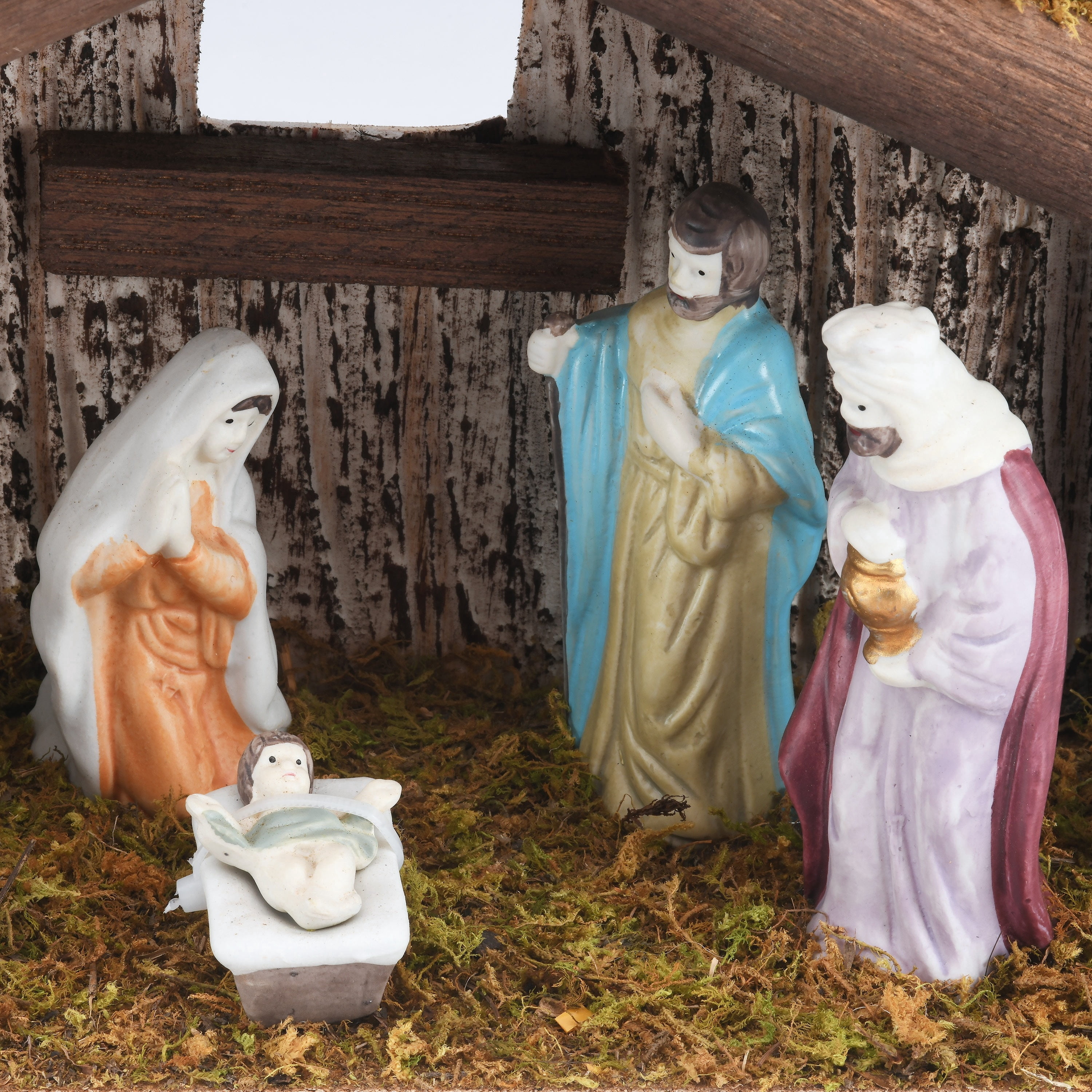 Light-Up Battery-Operated LED Porcelain Tabletop Indoor Nativity Scene Christmas Decoration, 11" x 7", 8 Pieces, by Holiday Time