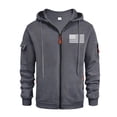 thumbnail image 2 of Men's Flag Print Hoodie with Zipper Arm Pocket, Fleece Cardigan Oversized Casual Pullover for Casual Style, Outdoor,Dark Gray,2XL, 2 of 5