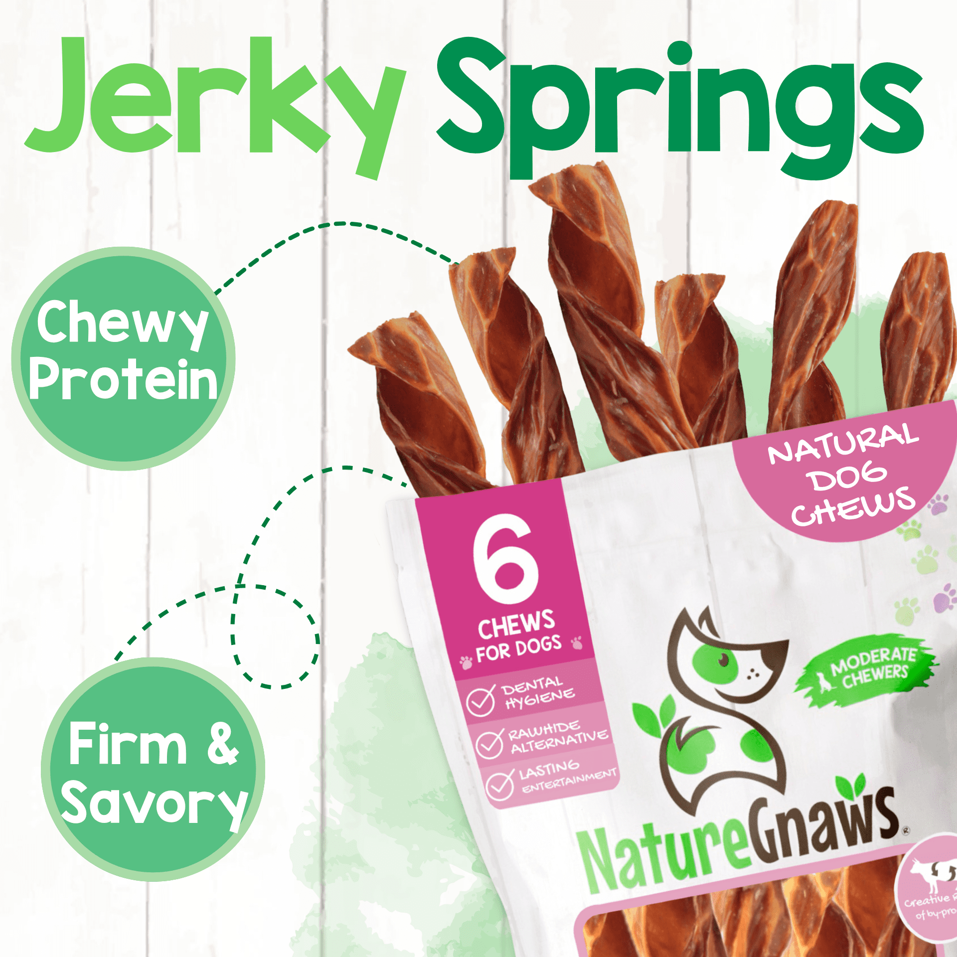 Nature Gnaws Beef Jerky Springs, Natural Dog Chew Treats (6 count)