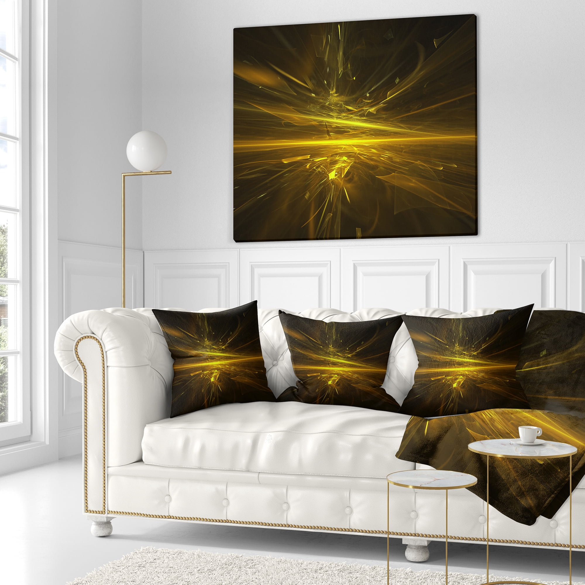 Designart Bright Golden Chaos Fractal Design - Contemporary Abstract Throw Pillow - 18x18