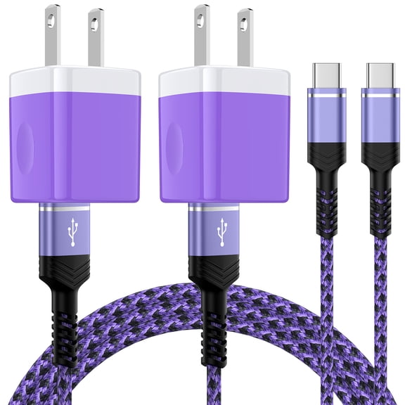 Charging Block, 2 Pack USB C Charger Block with 6FT Type C Cable, Type C Charging Block Fast Charging USB Brick Cube Wall Charger Adapter Charger Station Power Base Phone Charger Cords, Purple