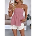 thumbnail image 6 of Women Y2K Gingham Tank Top Spaghetti Strap Peplum Camisole Square Neck Smocked Babydoll Tops Red L, 6 of 8