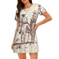thumbnail image 1 of Vsdgher Chemise de Nuit à Manches Courtes Motif Chevaux Cowboys pour Femmes Col Rond Mignonne Robe de Nuit Confortable à Volants, 1 of 6
