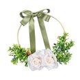 thumbnail image 4 of Corona floral de flores artificiales de seda con aro redondo para fiesta de cumpleaños Blanco, 4 of 9