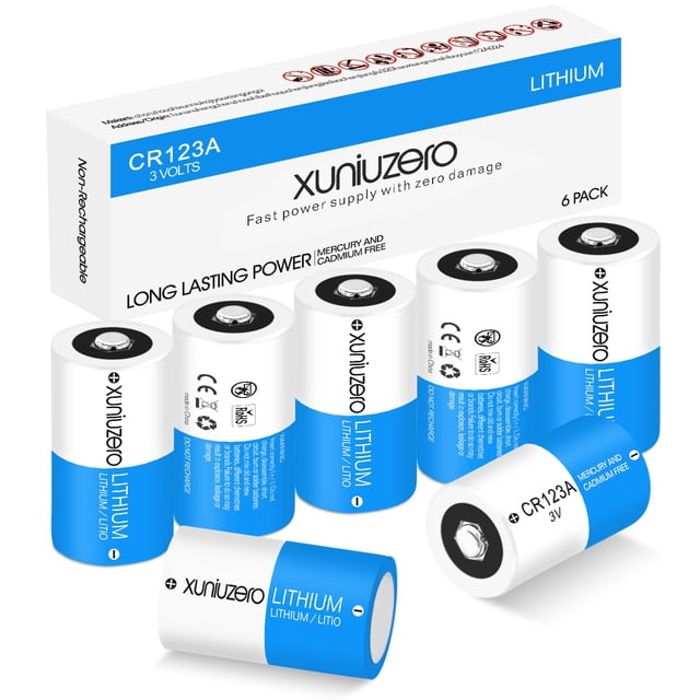 Batería XUNIUZERO CR123A de litio de 3 V, no recargable (paquete de 6)