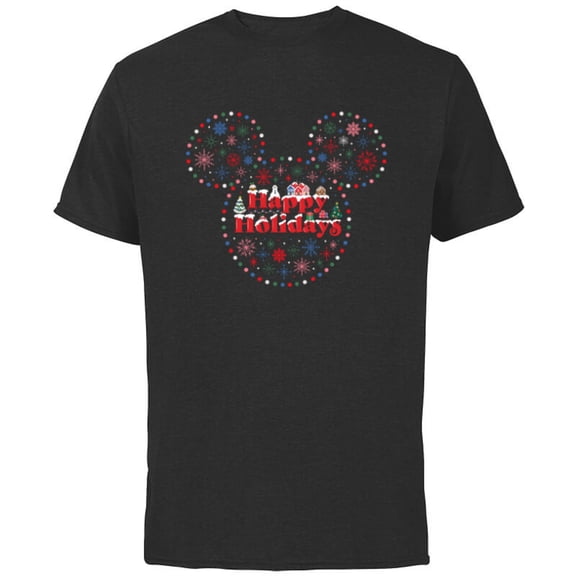 Disney Mickey Mouse Icon Christmas Lights Happy Holidays - Short Sleeve Cotton T-Shirt for Adults - Customized-Black