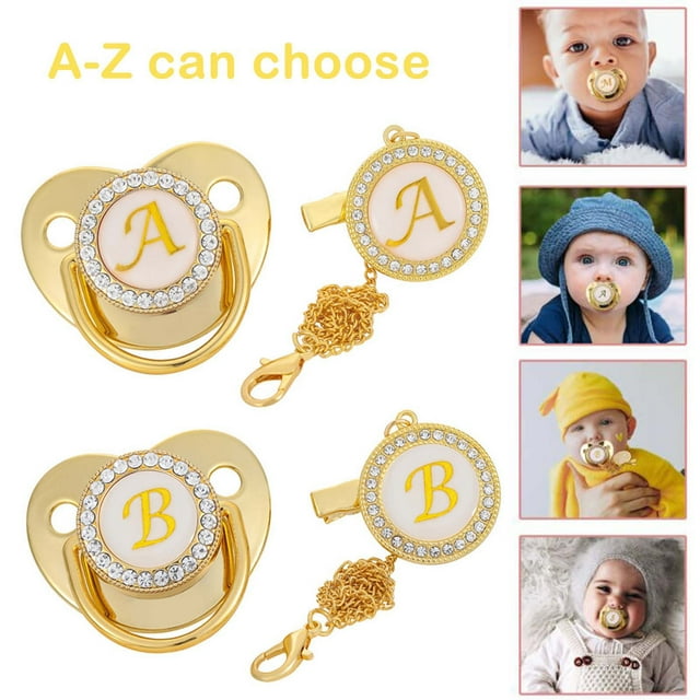 Xihbxyly Chupete con Brillo, Clip Personalizable para Nombre y Letra, Tetina Decorada con Diamantes de Imitación, Regalo Especial para Bebé, Celebración de Bautizo o Sesión de Fotos, Se Requiere La S