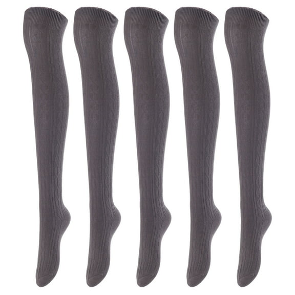 Lovely Annie Women's 5 Pairs Over Knee High Thigh-High Cotton Socks Size 6-9 L1024-5p1c7 (Dark Grey)