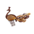 thumbnail image 6 of Women Gold Brown Peacock Fashion Ring Elastic Metal Band Feathers, 6 of 11