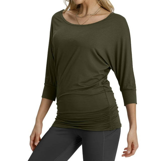 Blusa Match para Mujer con Mangas 3/4 y Drapé Verde Militar Talla XL