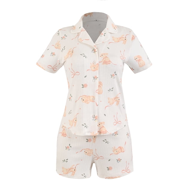 Set de Pijama Secret Treasures para Mujer, Camisera y Short sin Bolsas Blanco Talla M, 2 Piezas