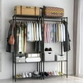 thumbnail image 4 of 3 Tiers Heavy Duty Clothes Rack for Hanging Clothes Rack,Freestanding Closet with 2 Side Hooks and Hanging Rod, 29.1" L x 15.7" W x 76.3" H,Max Load 500LBS,Black$$Home Decor, Kitchen, & Other, 4 of 6