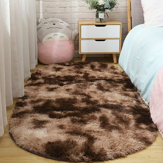 31"x78"/63"x91" Oval Micro-fabric Soft Smooth Fluffy Plush Bedside Rug, Folding Mat Pad for Bedroom Living Room Hall Decor-Coffee/Light Grey/Dark Grey