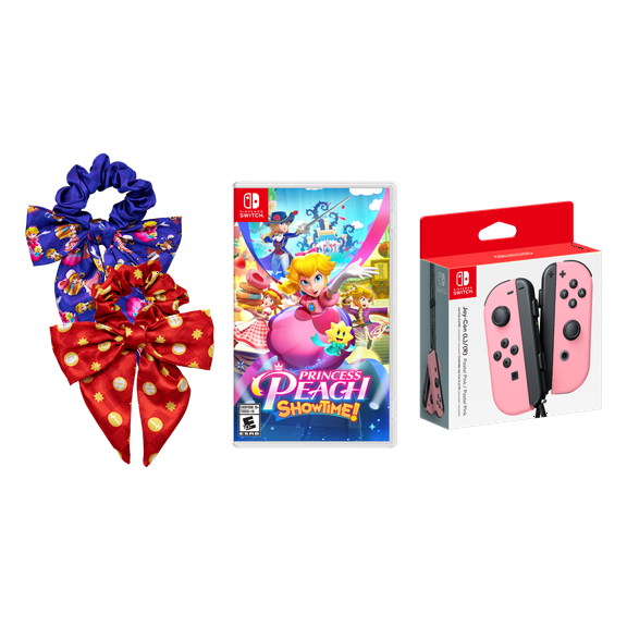 Princess Peach: Showtime! - Nintendo Switch – With Pastel Pink Joy-Con controllers and Walmart Exclusive Princess Peach Hair Scrunchie (2-Pack)