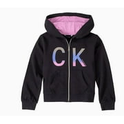 Calvin Klein Big Girls Black Glitter-Logo Hoodie, Medium, (8/10)