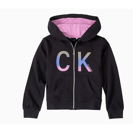 Calvin Klein Big Girls Black Glitter-Logo Hoodie, Medium, (8/10)