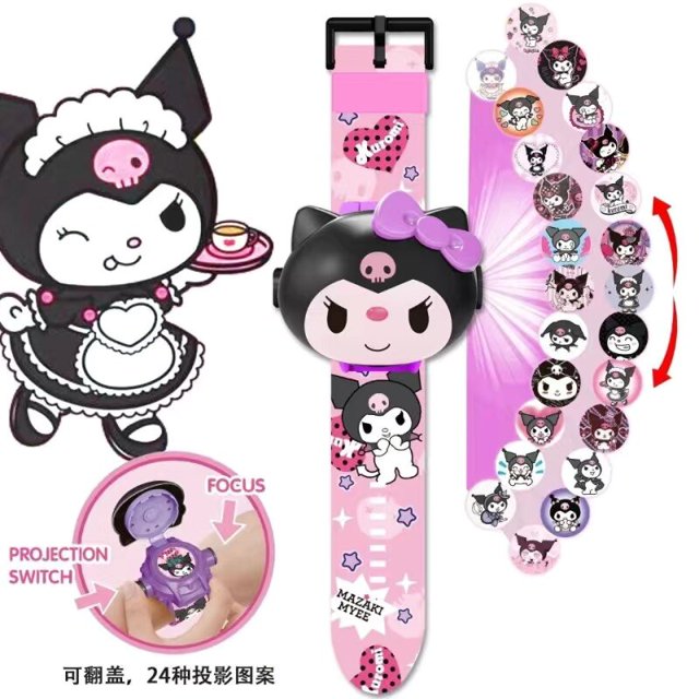 Hello Kitty Kuromi Melody Cinnamoroll reloj para niños de dibujos animados Sanrio 24 proyección 3d reloj electrónico juguete de regalo de cumpleaños para niños