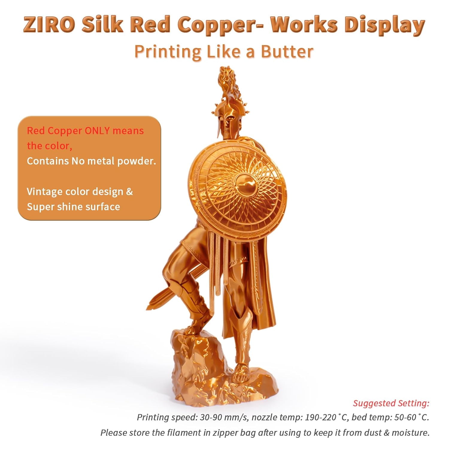 PLA 3D Printer Filament, Metallic Glossy Pure Color 1.75mm PLA Filament, Shiny Shine Printing Material, 1.75mm 2.2lb Spool, Fit Most Printers Pens, Silky Red Copper