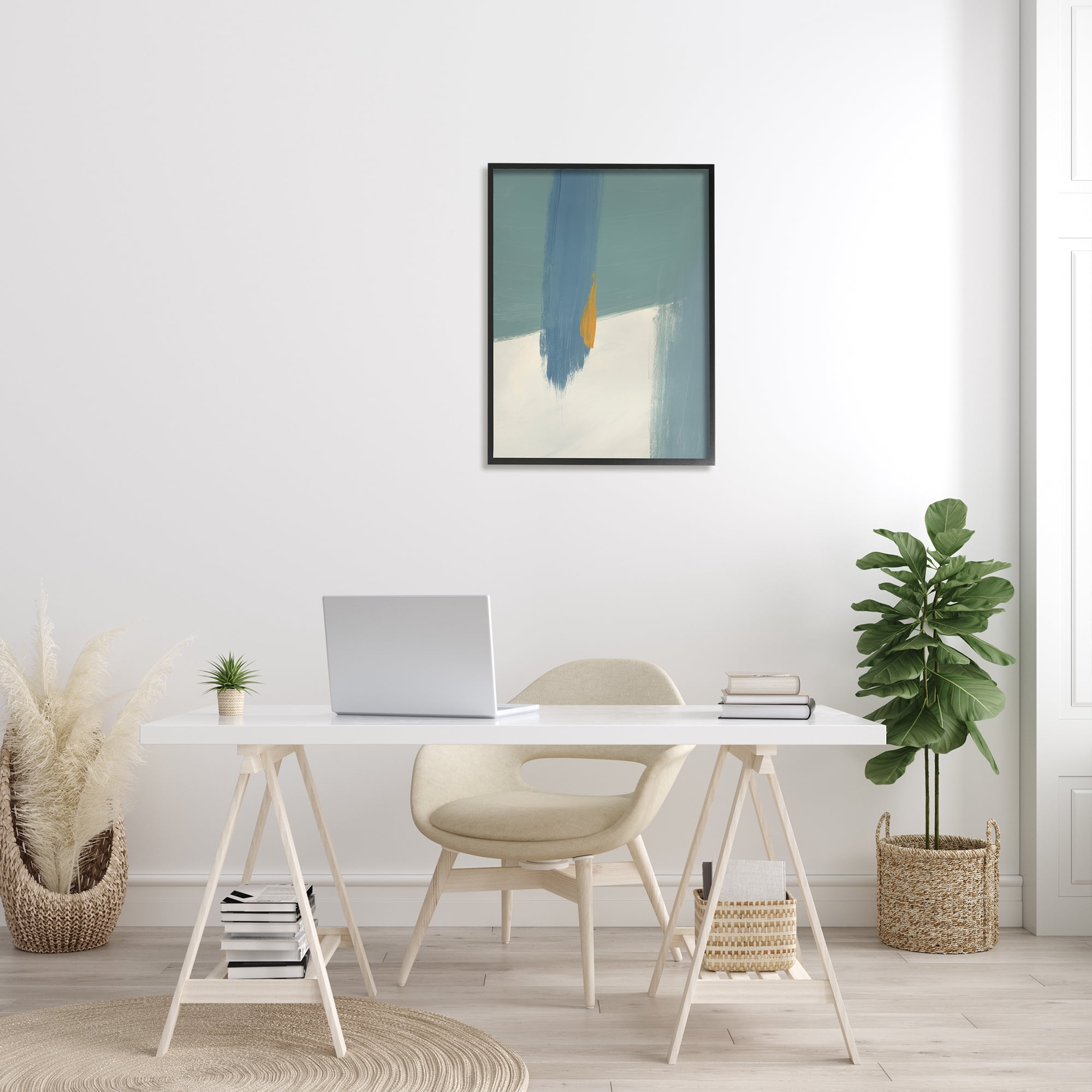 Stupell Industries Abstract Blue Green Brush Strokes On Off-White, 24 x 30, Designed by Bronwyn Baker