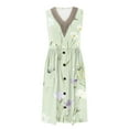 thumbnail image 6 of MIUOWANP Women's Sleeveless V-Neck Dress with Pocket Summer Floral Print Vacation Beach A-line Midi Long Skirt Size L(8)Green, 6 of 6