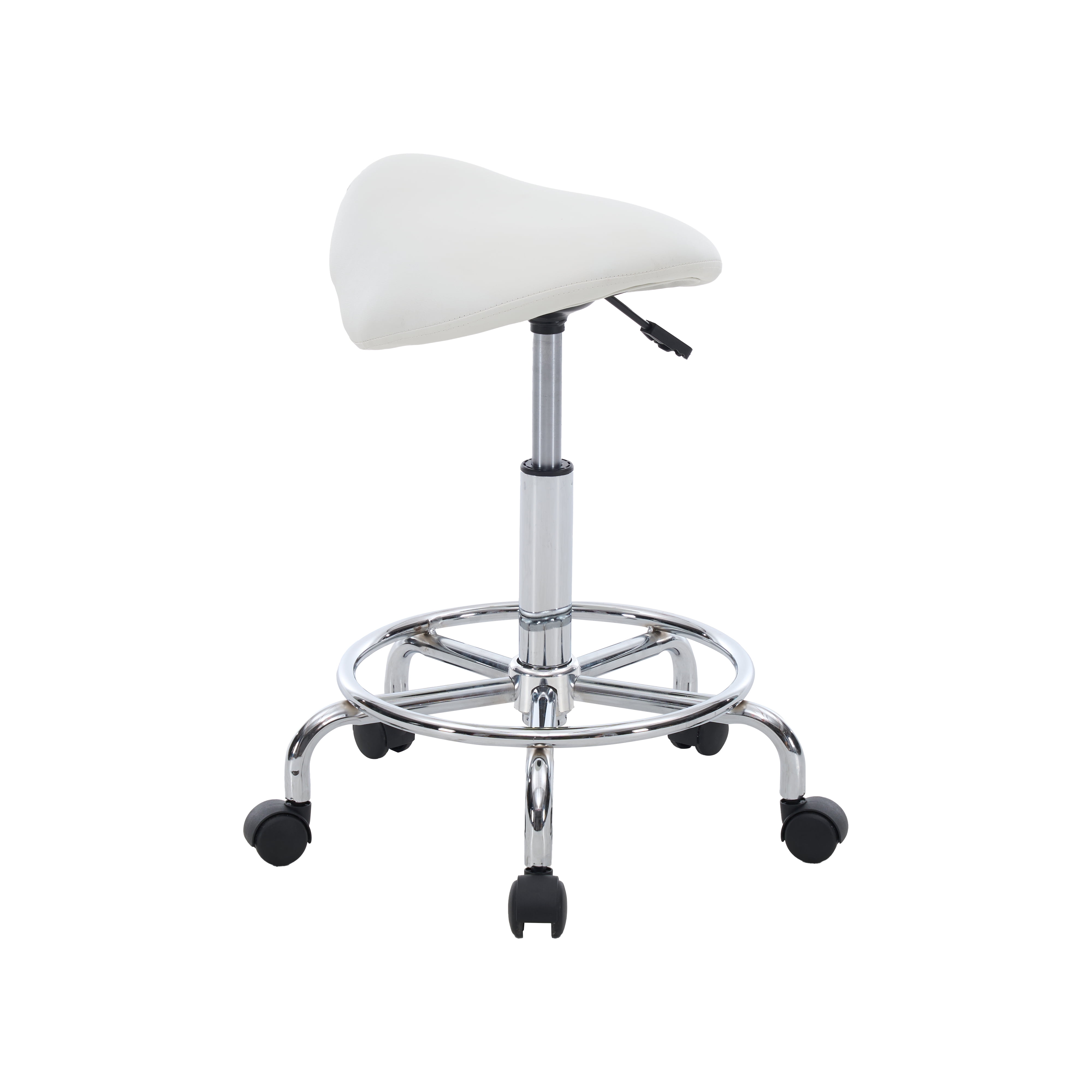 Saddle Stool, Ergonomic Saddle Chair with Wheels, Adjustable Height Swivel Salon Stool, Rolling Stool for Home Office Tattoo Massage Clinic Lab Beauty (White)