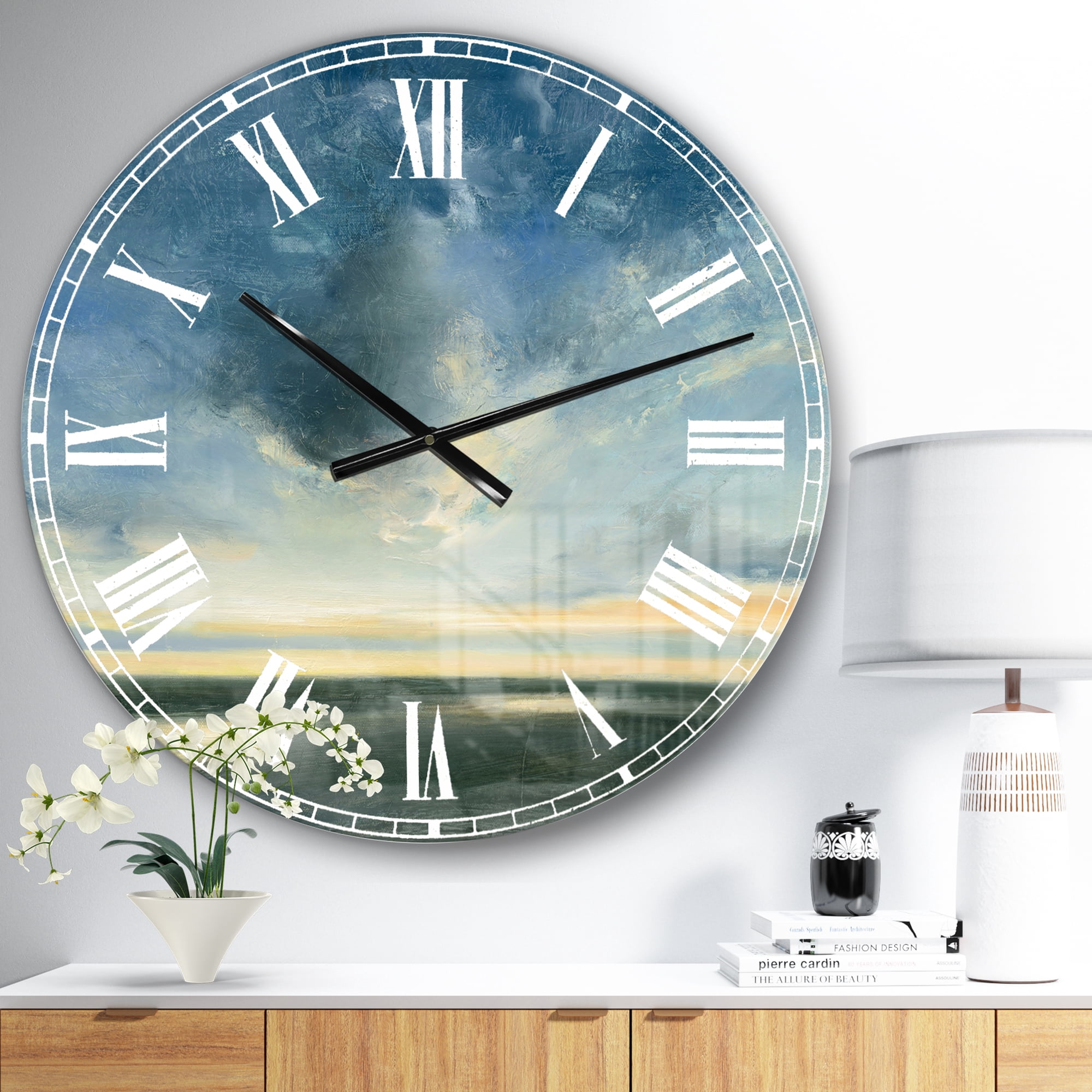 Designart 'Blue Coastal Sunrise' Metal Wall Clock