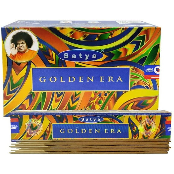 Satya Golden Era Agarbatti Pack of 12 Incense Sticks Boxes, 15 GMS Each, Traditionally Handrolled in India Best Aeromatic Natural Fragrance Perfect for.., By Brand Satya Sai Baba
