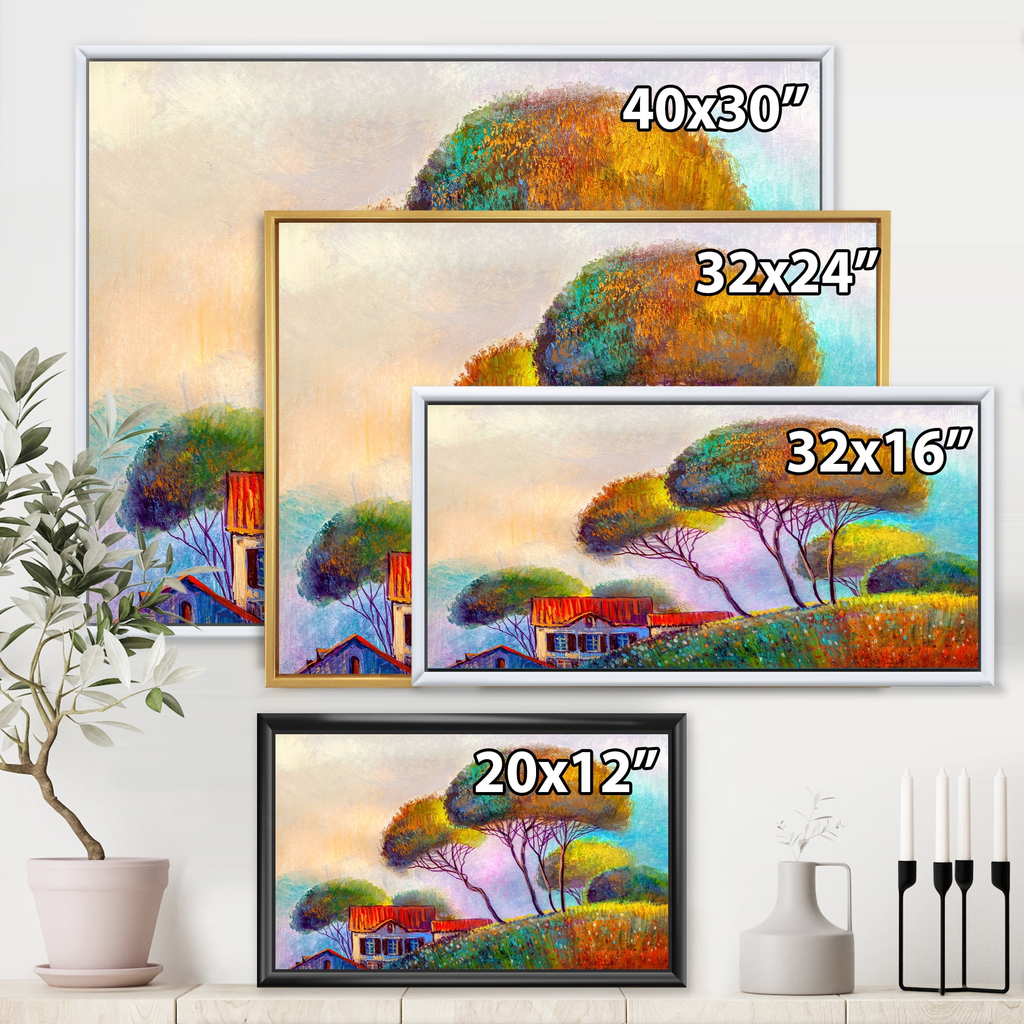 Designart 'Beautiful Village House On A Hot Summer Day' Modern Framed Canvas Wall Art Print