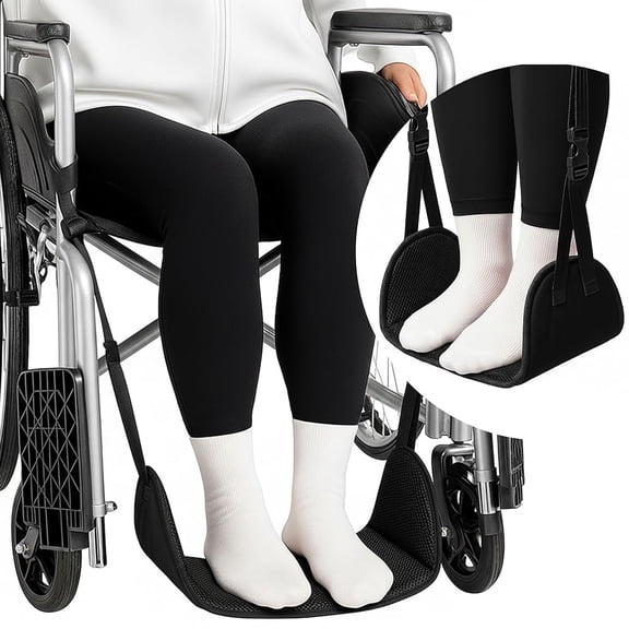 CAVENDY Wheelchair Foot Rest Hammock Adjustable Leg Support Soft Padded Base Anti-Squeeze Black 1 Pack