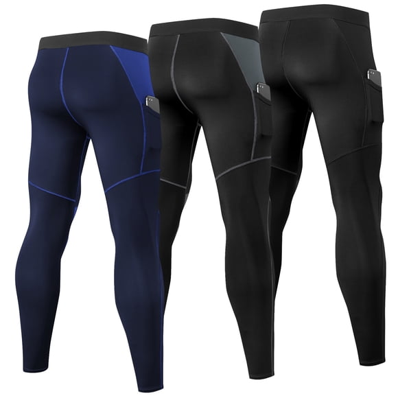 YEL PRO Leggings d'Entraînement pour Hommes Haute Performance avec Poches - Évacuant l'Humidité, Respirants et Confortables pour l'Entraînement, le Cyclisme et les Sports (Noir, Gris, Bleu Foncé) - Taille TTG