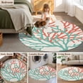 thumbnail image 6 of Teal Red Coral Round Area Rug 3 FT, Small Kitchen Bathroom Mat, Summer Ocean Nautical Coastal Rustic Burlap Washable Indoor Outdoor Throw Runner Carpet Doormat for Table Shower Sofa Entryway, 6 of 9