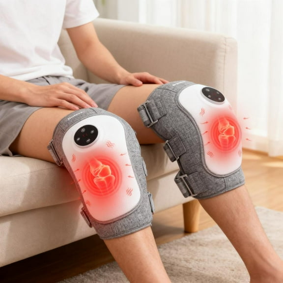 Electric Knee Massager - Cordless Heated Pad with 3 Air Pressure Intensities, 5000mAh Rechargeable Battery | Portable Body Massager for Knee Stress Relief, Gift for Men Women, Gray, 1 Pack