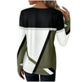 thumbnail image 4 of Women Patchwork Long Sleeve Shirts Geometric Round Neck Casual Tops Pullover Tunic Tee Blouses (S, Army Green), 4 of 4