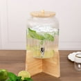 thumbnail image 3 of Efavormart 1 Gallon Clear Ribbed Glass Beverage Dispenser with Wooden Stand and Lid, Countertop Round Juice Jar Drink Dispenser with Stainless Steel Spigot - 14", 3 of 10