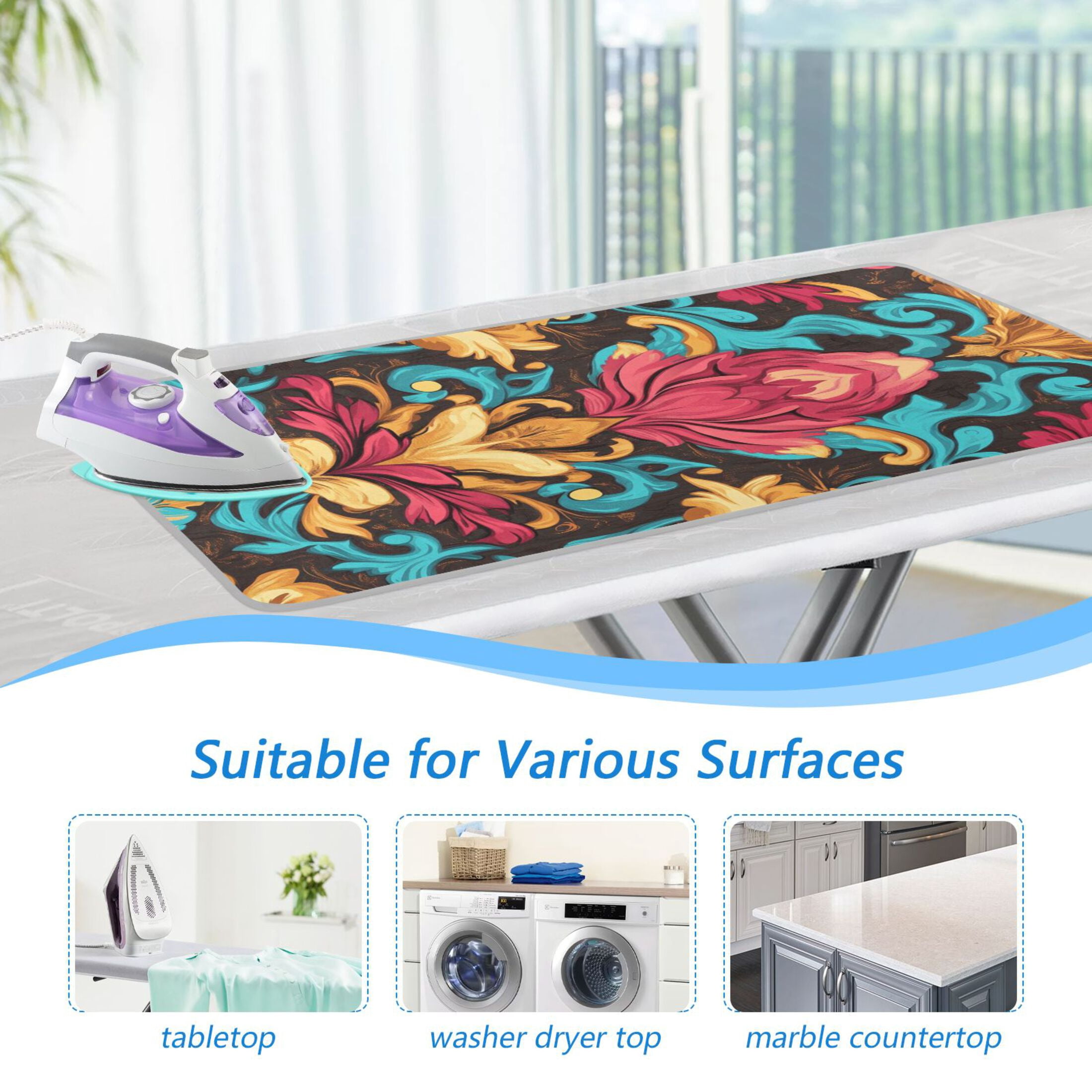 Bright Pattern Art Design Ironing Mat Blanket for Table Top Travel Portable Ironing Board Pad 47.2x27.6 Inch