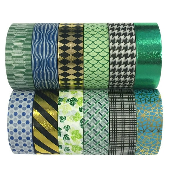 ALLYDREW Set of 12 Washi Tapes Green Goddess Washi Tape Rolls - Green, Blue, Black, Gold