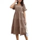 thumbnail image 2 of Vestido Informal de Mujer con Escote en V, Corta y Volantes, Corte A, Holgado, Midi Caqui Oscuro S, 2 of 9