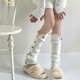 thumbnail image 3 of 1 Pair Winter Leg Warmers Women Japanese Knitted Button Down Long Socks Lace Trim Lolita Student Stretchy Stockings, 3 of 4