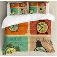 thumbnail image 1 of Number King Size Duvet Cover Set, Grunge Retro Wake Up Alarm Clocks Old Fashioned Murky Poster Style Illustration, Decorative 3 Piece Bedding Set with 2 Pillow Shams, Multicolor, by Ambesonne, 1 of 3