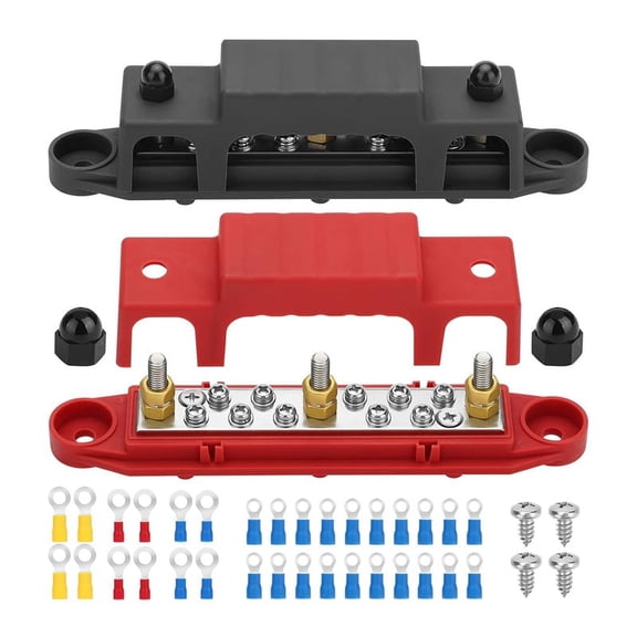 2Pcs Bus Bar,12V Power Distribution Block,3X 1/4In (M6) Terminal Studs,10X 5/32Inch () Terminal Screw,Battery Bus Bar