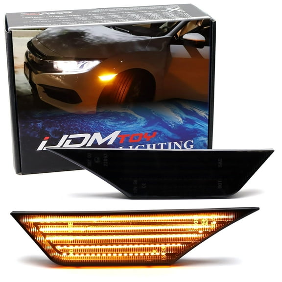 Smoked Lens Amber Full LED Front Side Marker Light Kit For 2016-2021 Honda Civic, Powered by 90-SMD LED, Replace OEM Sidemarker Lamps