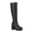 thumbnail image 2 of Mepaouo Leather Knee High Boots Square Toe Block Heeled Zipper Platform Tall Boots(Black,7.5), 2 of 6