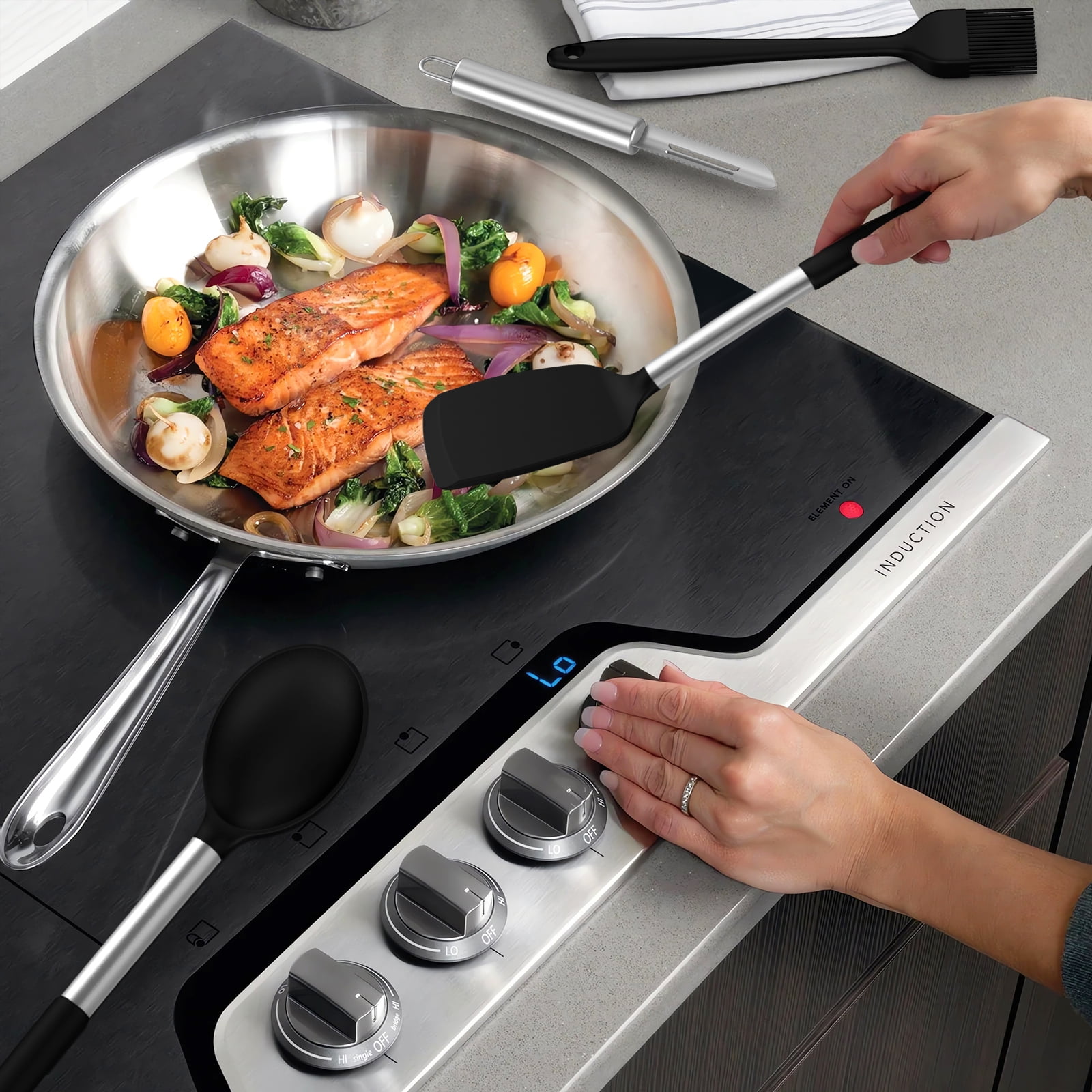 Silicone Cooking Utensils Set - Heat Resistant Silicone Kitchen Utensils for Cooking, Kitchen Utensil Spatula Set,BPA FREE Kitchen Gadgets Tools for Non-Stick Cookware Dishwasher Safe (Black)