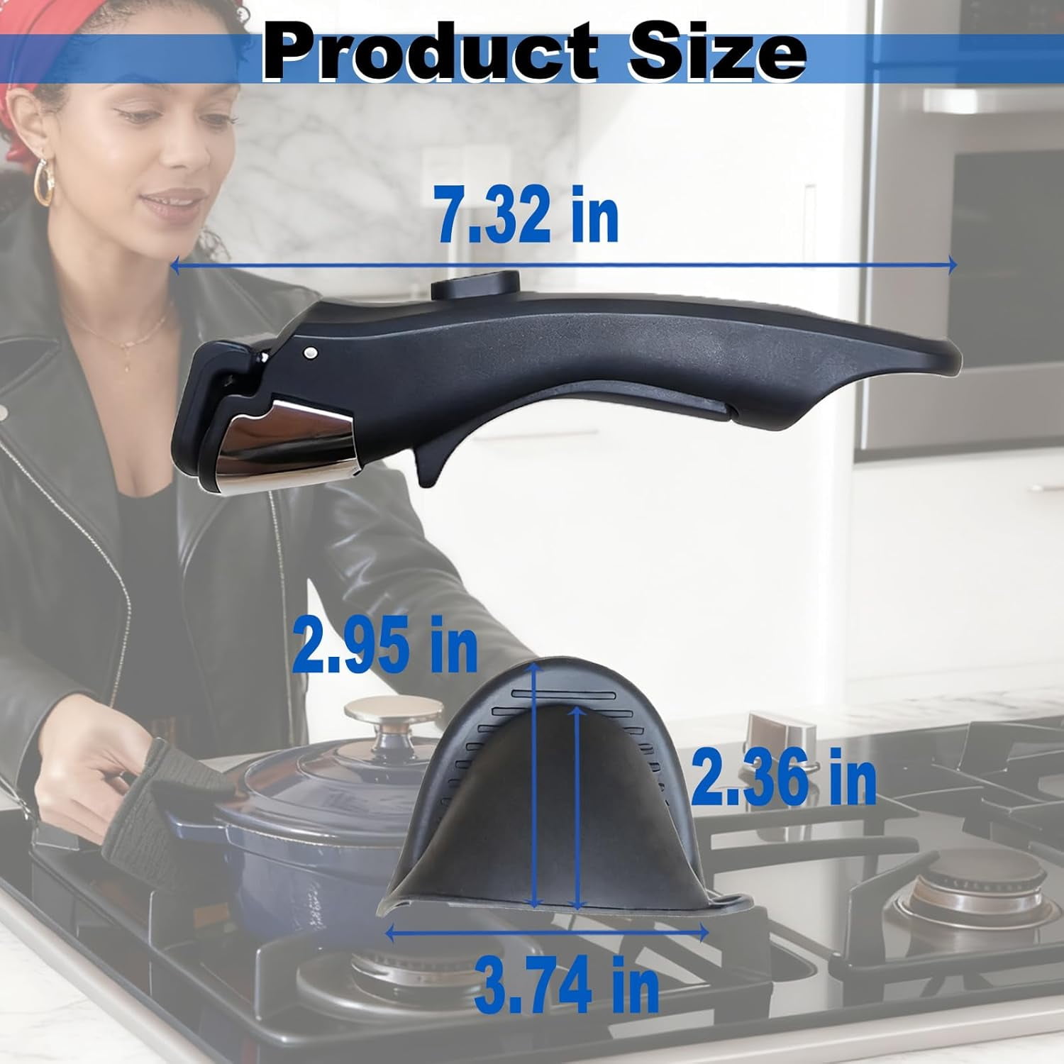 Detachable Pot Handle Set with Silicone Oven Mitts, Universal Removable Pan Handle Heat-Resistant Replacement for All Pots and Pans (Black)